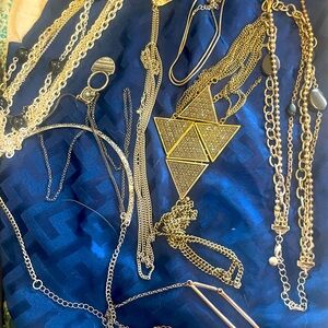 Lot of 7 silver toned necklaces, COOKIE LEE rhinestones lock beads